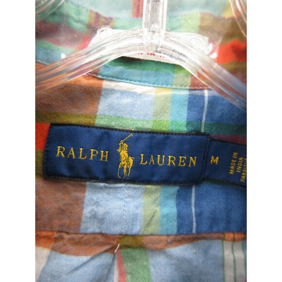Ralph Lauren Shirt Medium Indian Madras Plaid Yellow Pony Button Down - Picture 9 of 13